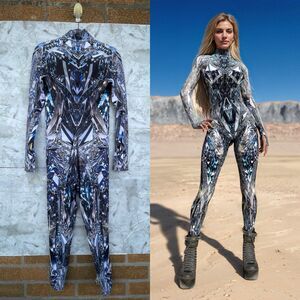 Candy Catz Cyber Diamond Print Jumpsuit | Avant-Garde Rave Bodysuit | L